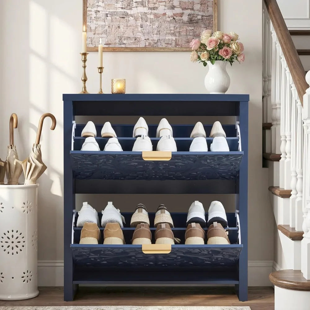 Shoe Cabinet With Flip Drawers 2-Tier Hidden Organizer