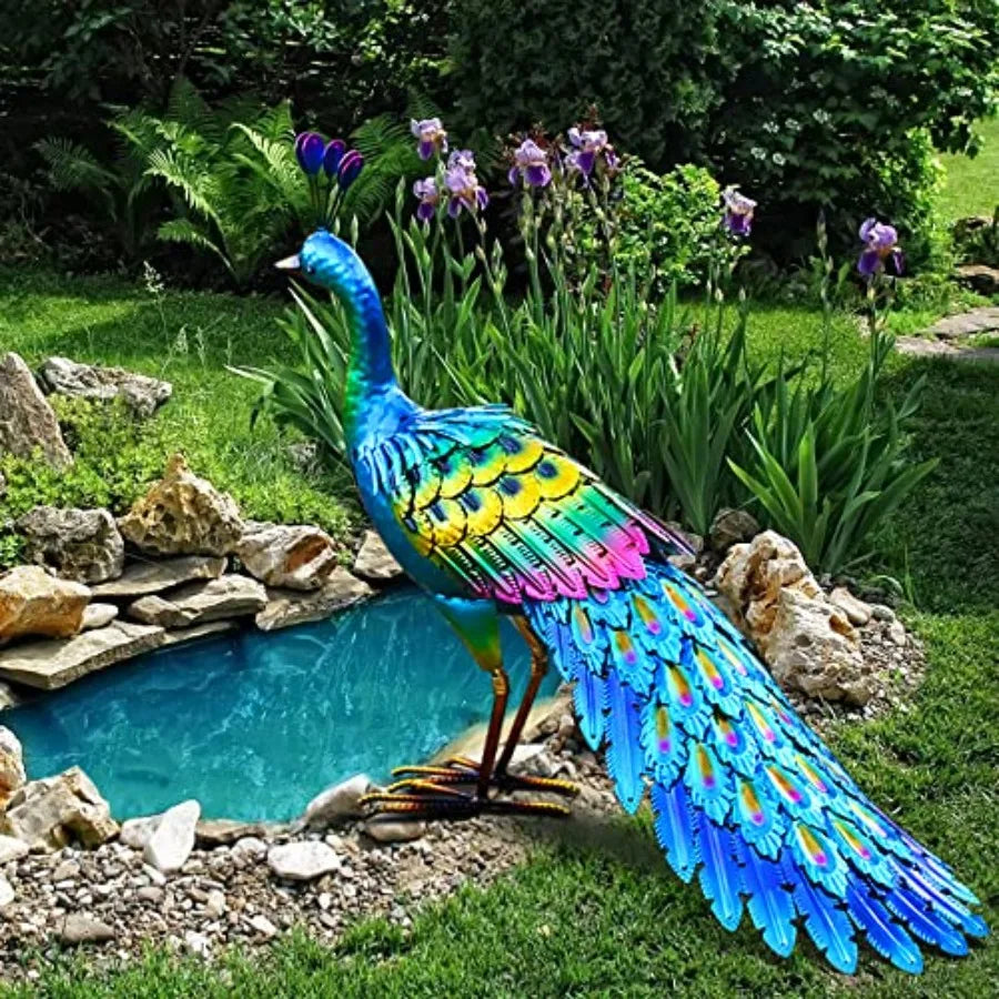 Metal Peacock Statue Garden Decor Yard Art Sculpture Outdoor Decoration for Lawn, Patio, Backyard, Housewarming Birthday Gifts