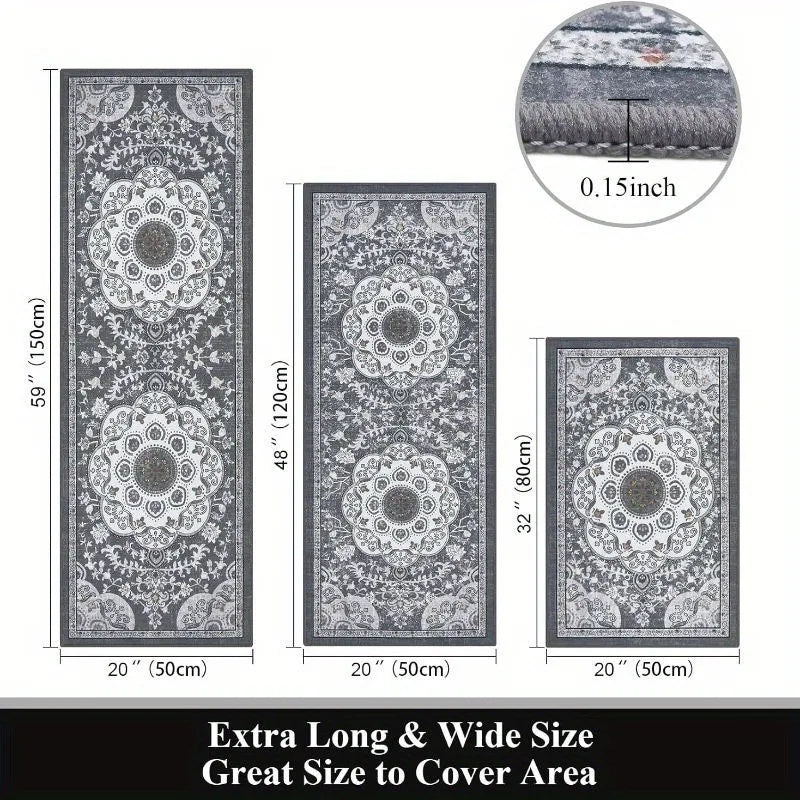 Bohemian 3 Piece Kitchen Floor Mat Set Non Slip Rug