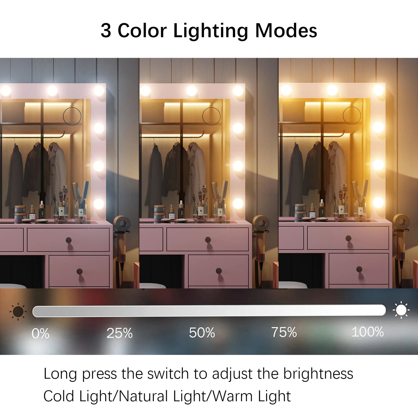 Bedroom Makeup Vanity Desk with Led Mirror, 11 Drawers