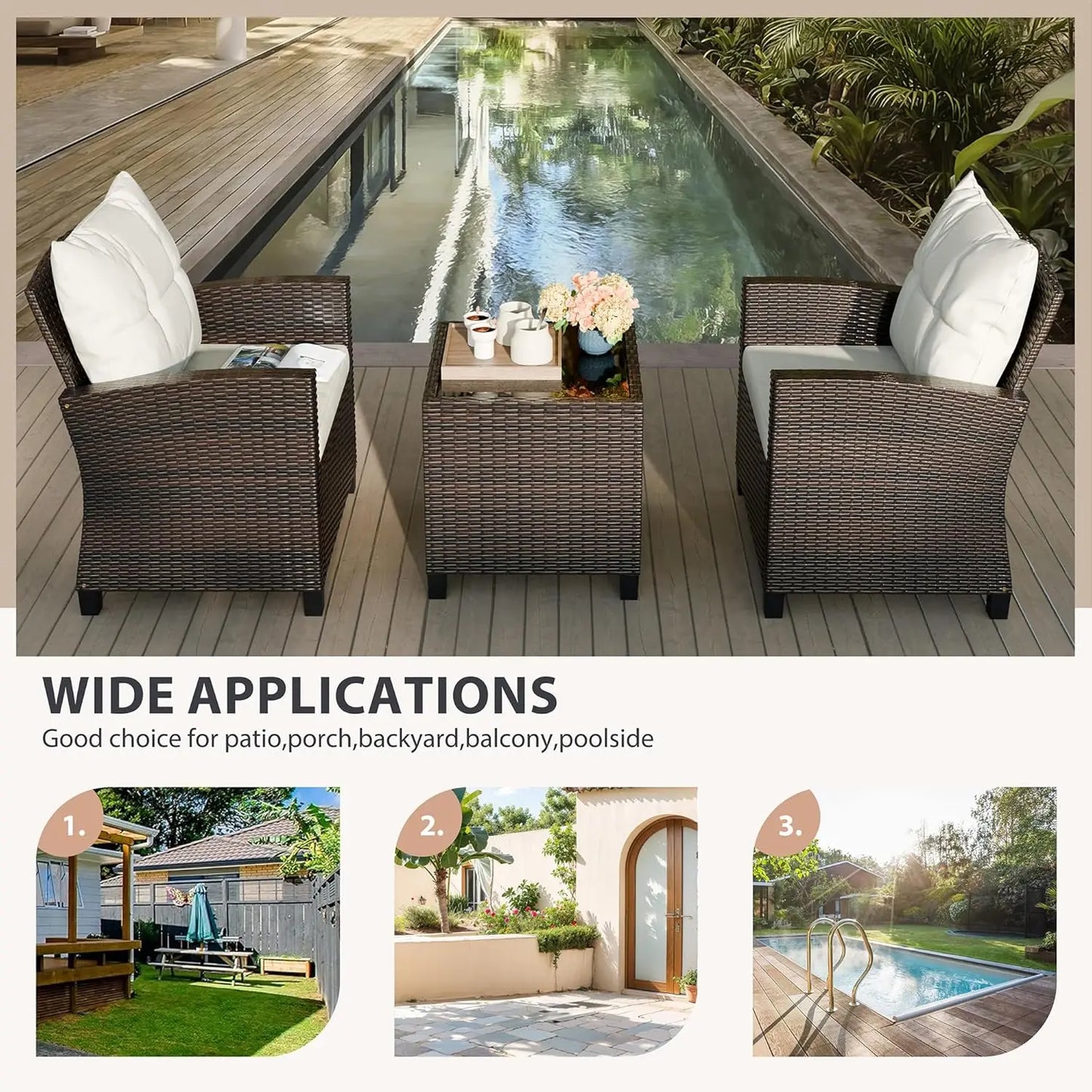 Patio Furniture Set Outdoor Wicker Rattan Bistro Cushioned Chairs