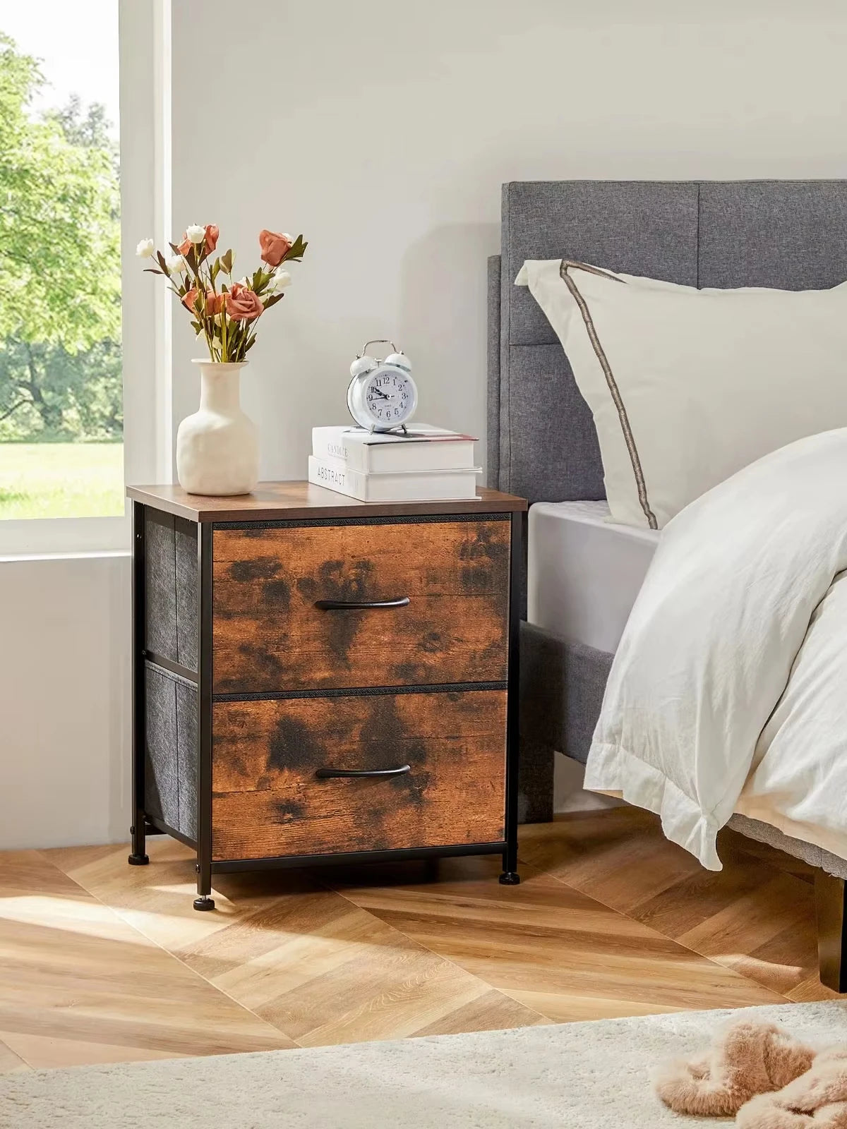 JHK Nightstand Bedside Table Drawers Storage Cabinet Bedroom