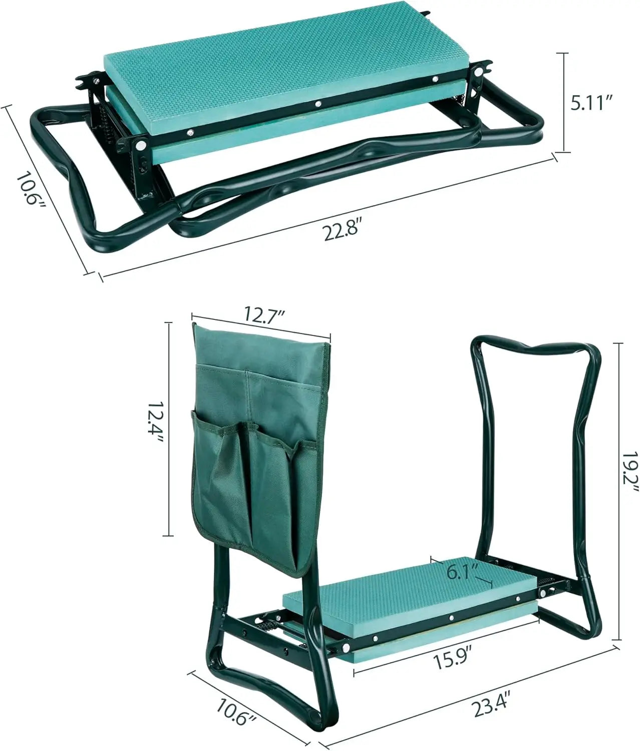 Folding Garden Kneeler Seat Garden Bench Stool with Handles, Multi-use Pouch,