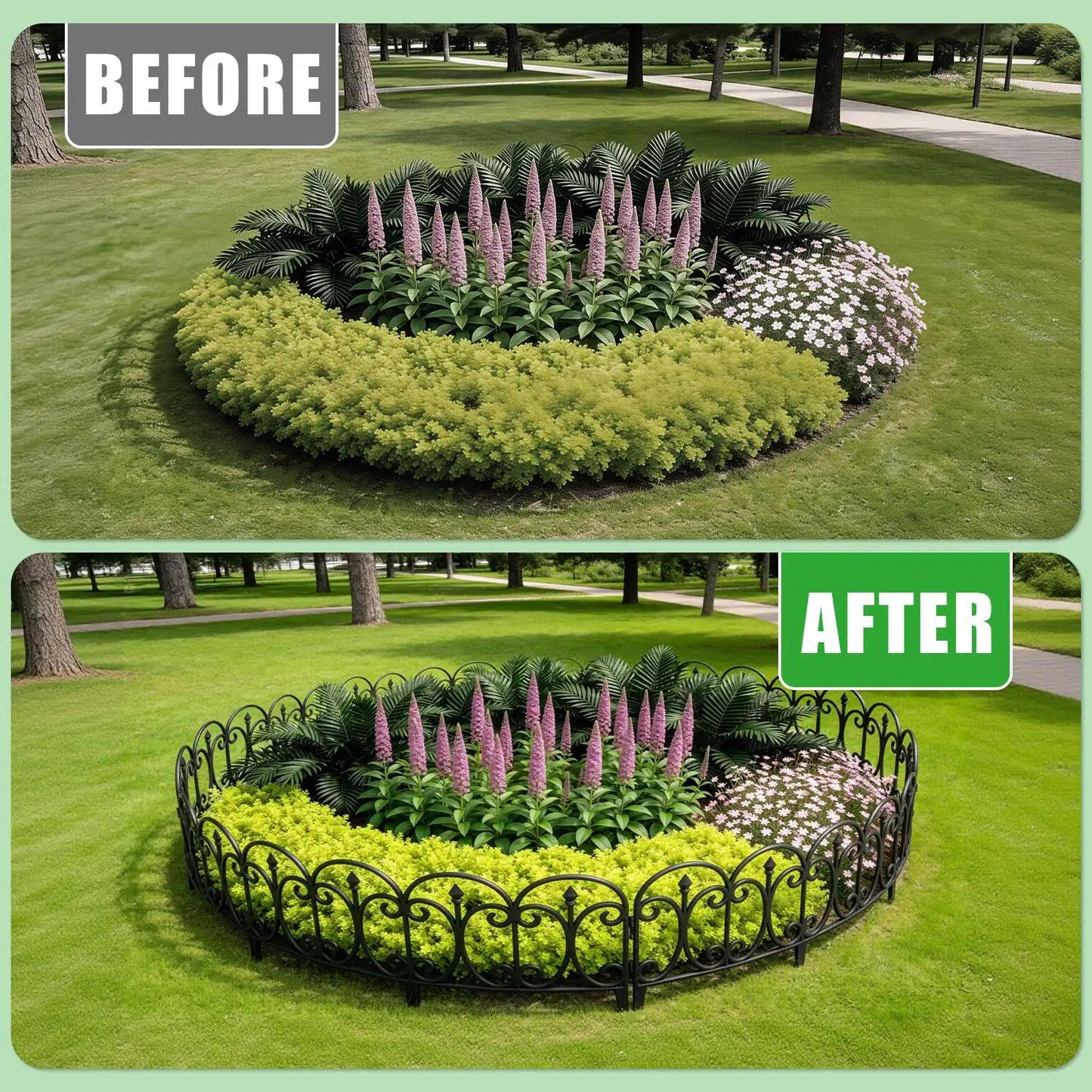 19.3ft Garden Decorative Fence 10Packs No-Dig Landscape Edging Flower Bed Border Rustproof Plastic Lawn Fence Outdoor US Stock