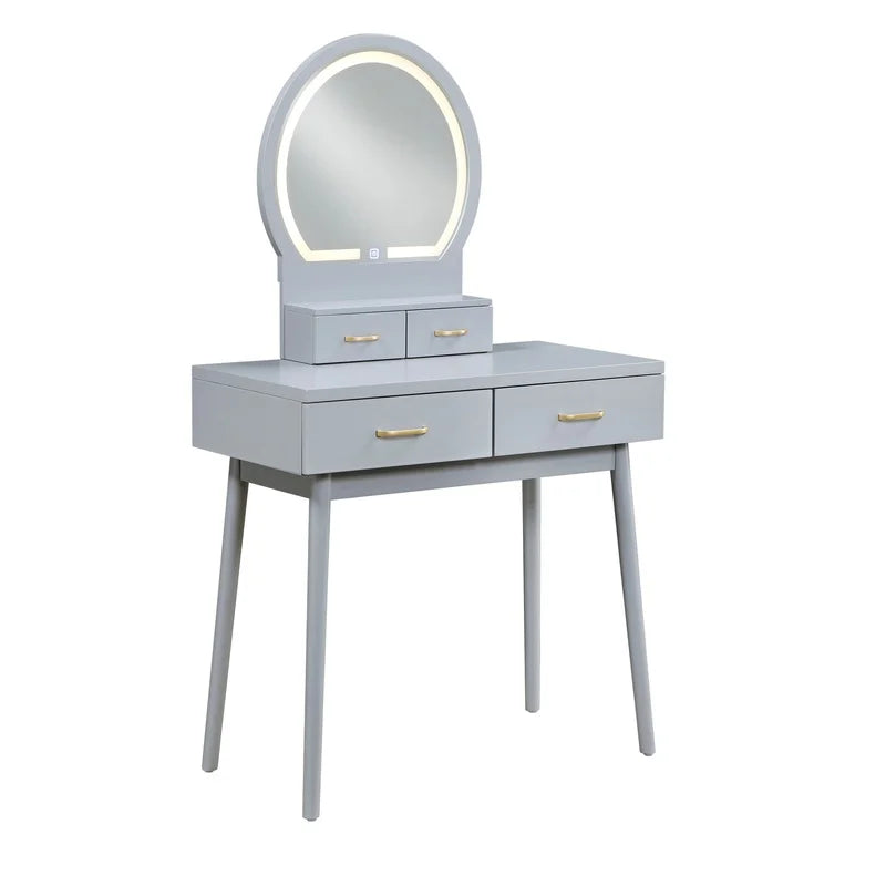 Luxury Gray Vanity Dresser with LED Mirror and Storage Drawer Set