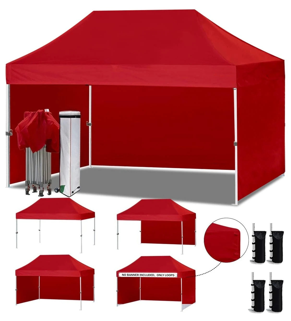 Pop Up Canopy Tent With 4 Removable Zipper End Side Walls Roller Bag