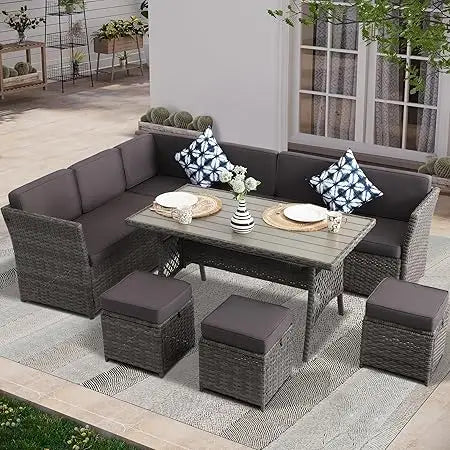 7 Piece Patio Furniture Set Wicker Rattan Table And Chairs