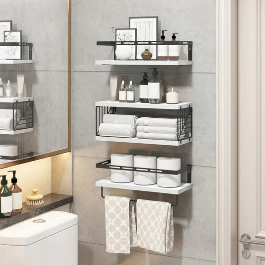 Wall Mounted Bathroom Shelves Over Toilet Rustic Wood Metal Frame