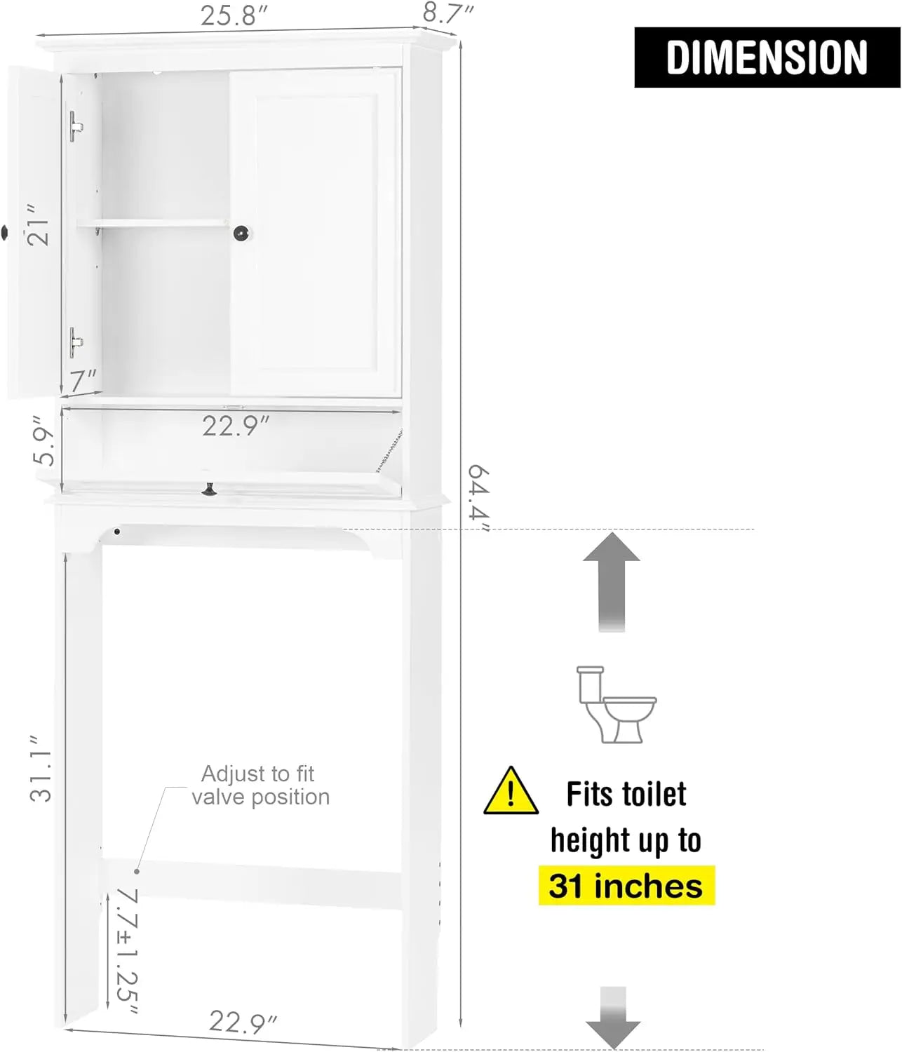 Bathroom Over the Toilet Storage Cabinet with Tilt-Out Cube, White | Space-saving Organizer for Small Bathrooms, Doors Conceal C