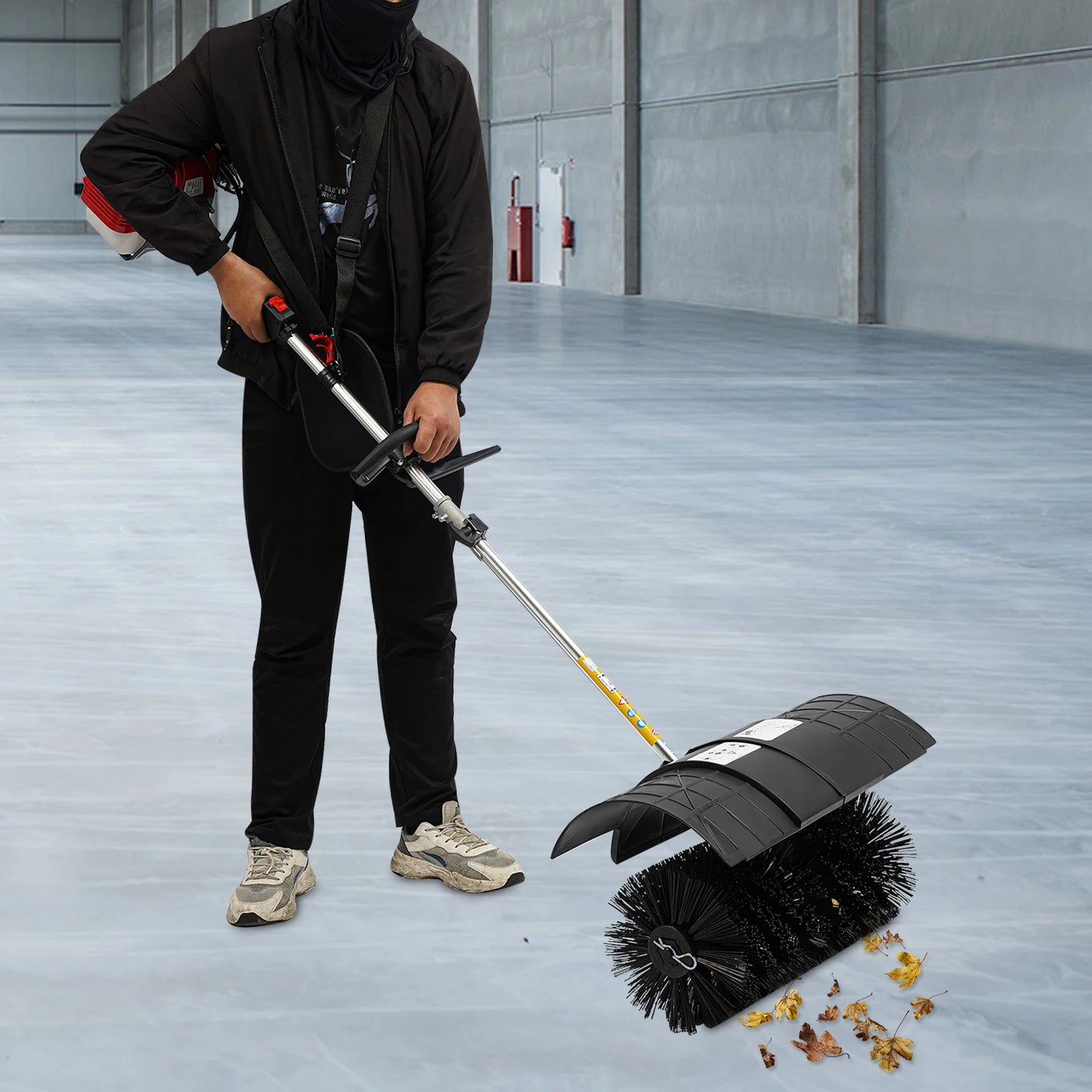 2.3HP 52CC Gas Powered Walk Behind Sweeper Multi Surface Brush Cleaner for Driveway Lawn Artificial Grass Garage Snow Removal