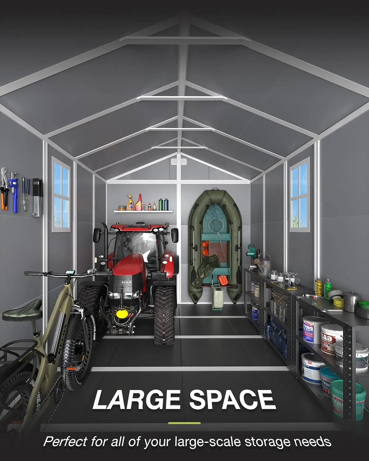 8x6 FT Storage Shed, Resin Outdoor Shed with Floor Included, Plastic Sheds Outdoor Storage for Bike, Garden Tools, Sheds