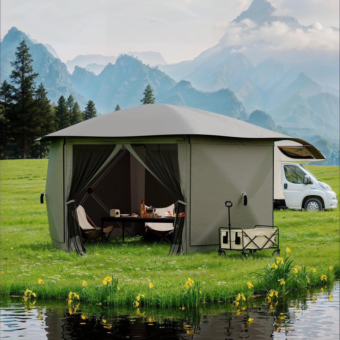 HiMISS Hexagon Pop Up Gazebo With Mosquito Netting
