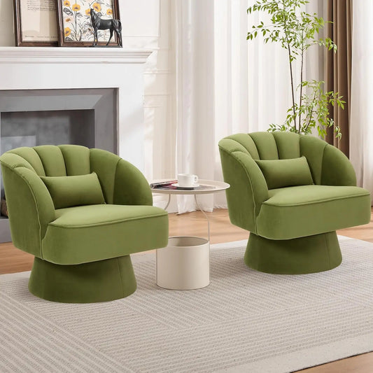 Ultra-Plush Swivel Accent Chair 360° Barrel Lounge Chair with Padding Modern Striped Backrest Velvet Upholstered Round Armchair