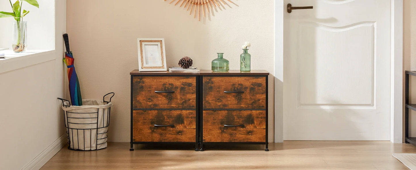 JHK Nightstand Bedside Table With Fabric Drawers For Bedroom Furniture