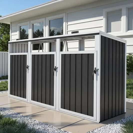 7.3' x 2.7' Outdoor Metal Storage Shed, Waterproof Enclosure for Trash Cans, Ideal for Garden, Backyard, Poolside, Lawn