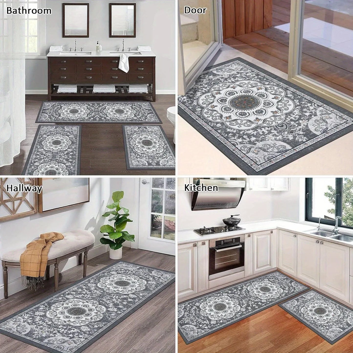 Bohemian 3 Piece Kitchen Floor Mat Set Non Slip Rug
