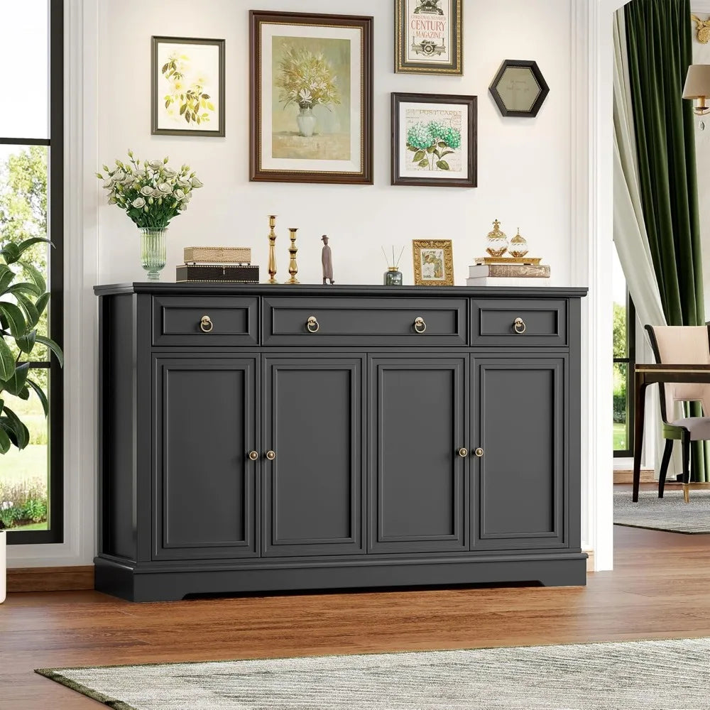 52.7" Large Buffet Cabinet Sideboard with 3 Drawers 4 Doors Wood Coffee Bar Kitchen Dining Room Storage, Customized