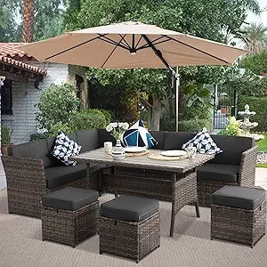 7 Piece Patio Furniture Set PE Wicker Rattan Dining Set