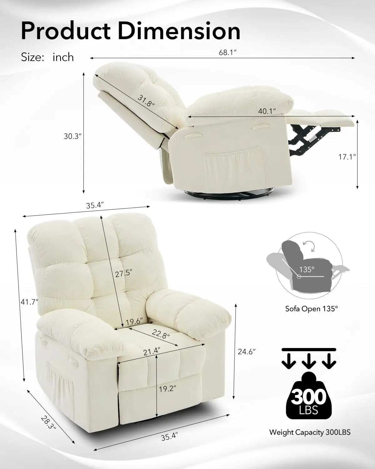 HiMISS Rocker Recliner Chair For Adults Manual Glider Sofa