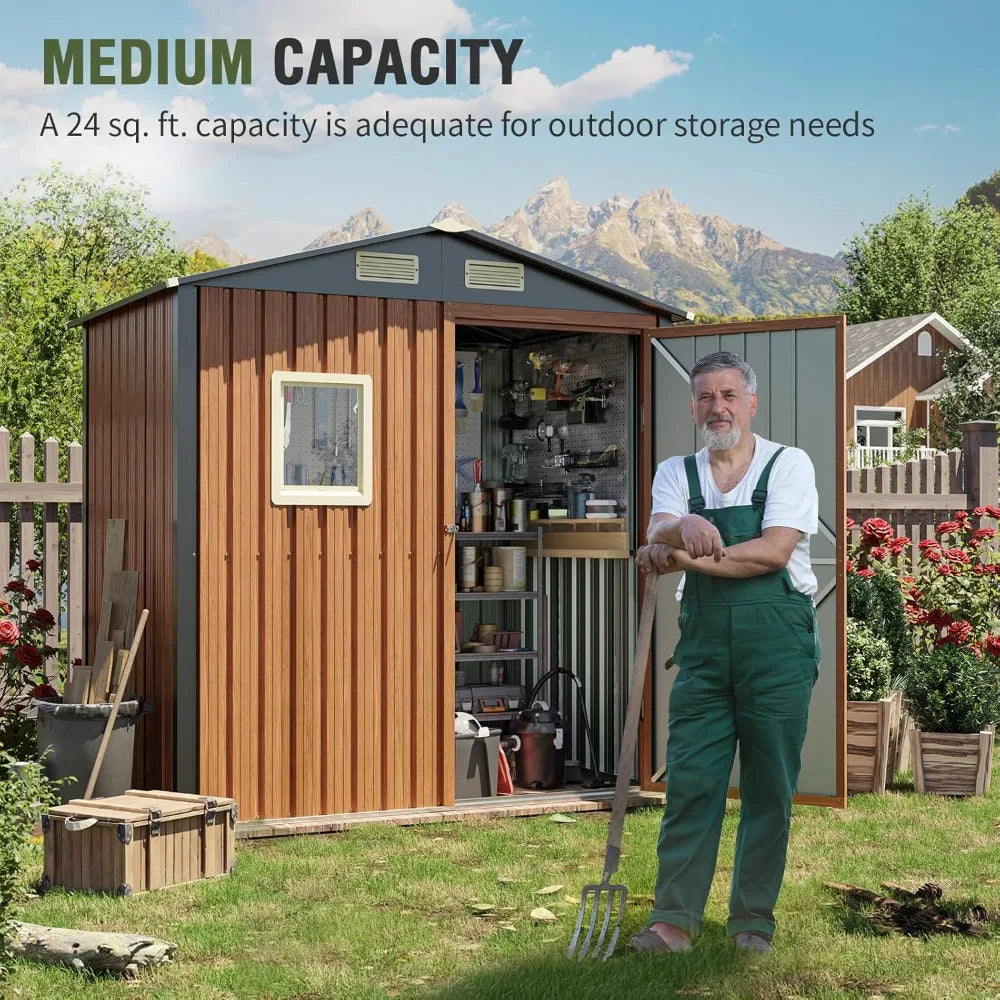 Outdoor Metal Storage Shed With Window Lockable Door