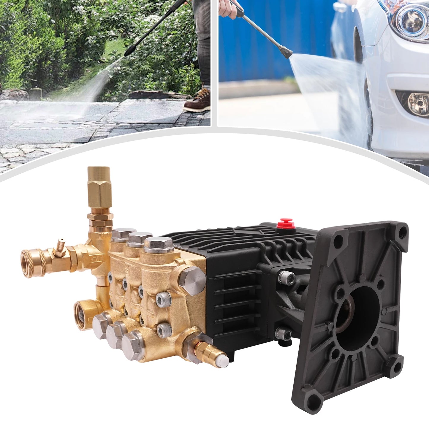 4000PSI 4GPM High Pressure Brass Pump Head Gas Pressure Washer Pump 13HP 3400RPM Direct Drive Rust Proof Aluminum Shell with Pressure Gauge for Car Wall Sidewalk