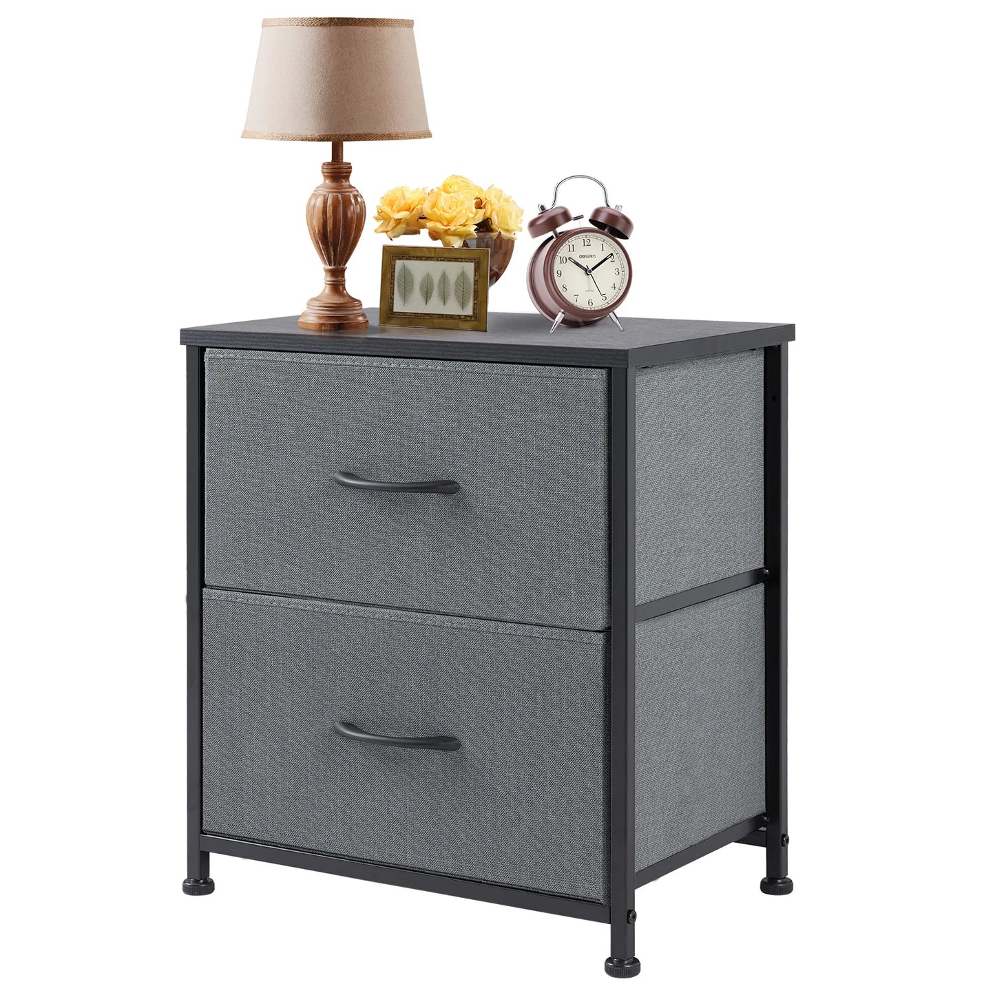 JHK Nightstand Bedside Table With Fabric Drawers For Bedroom Furniture