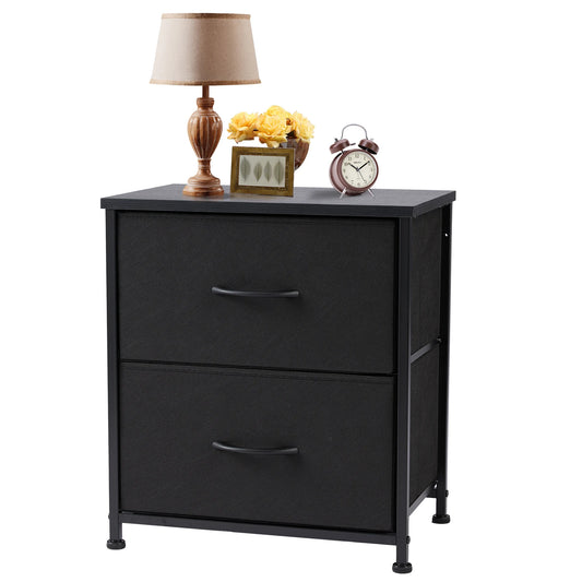 JHK Nightstand Bedside Table With Fabric Drawers And Cabinet