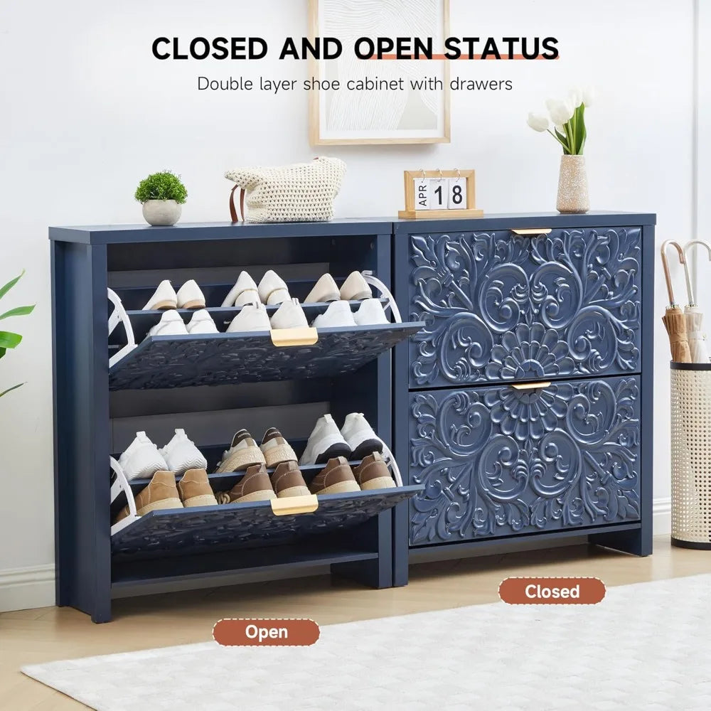 Shoe Cabinet With Flip Drawers 2-Tier Hidden Organizer