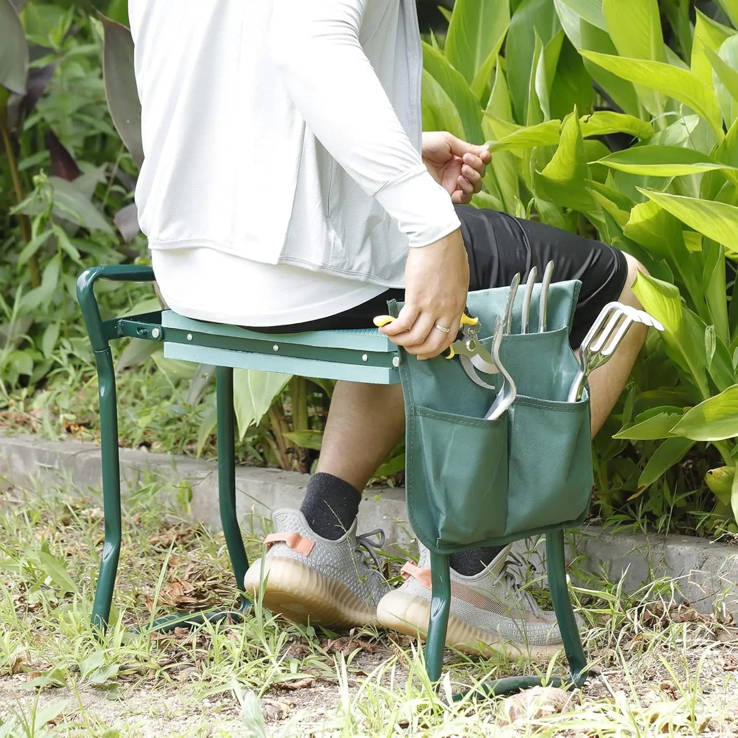 Folding Garden Kneeler Seat Garden Bench Stool with Handles, Multi-use Pouch,