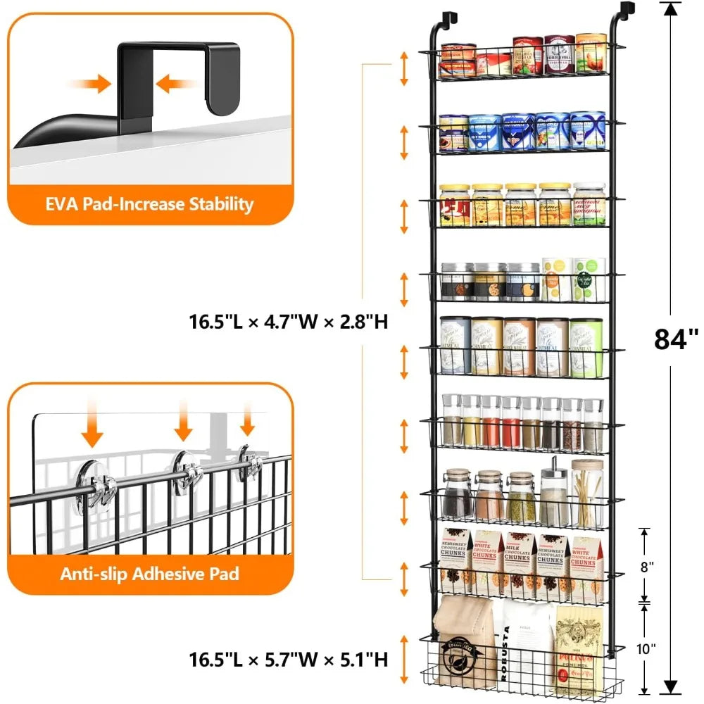 Nine Tier Over Door Pantry Organizer Spice Rack For Kitchen