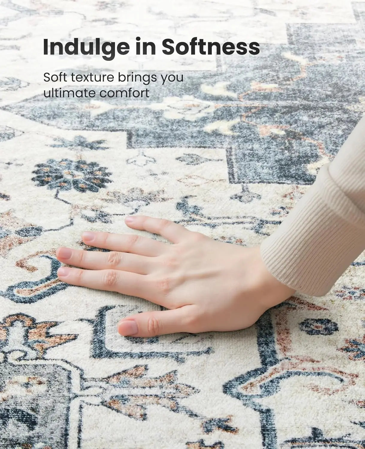 Washable Area Rug With Non Slip Backing For Living Room