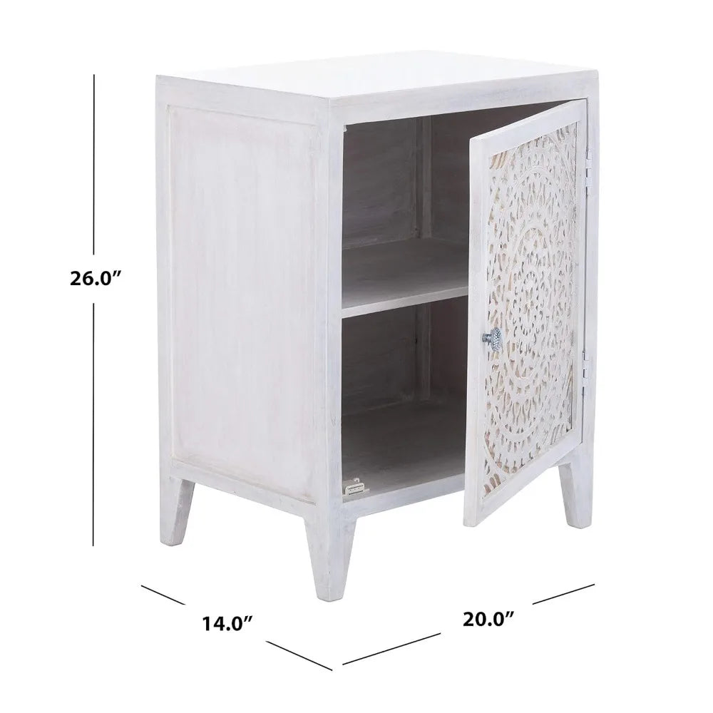 Carved Mandala Door Storage Nightstand Thea Wash Boho Bedroom Table