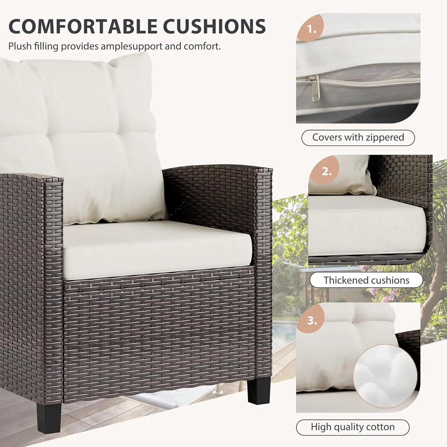 Patio Furniture Set Outdoor Wicker Rattan Bistro Cushioned Chairs