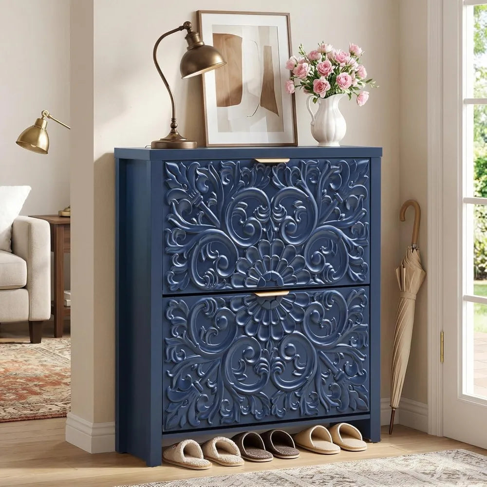 Shoe Cabinet With Flip Drawers 2-Tier Hidden Organizer