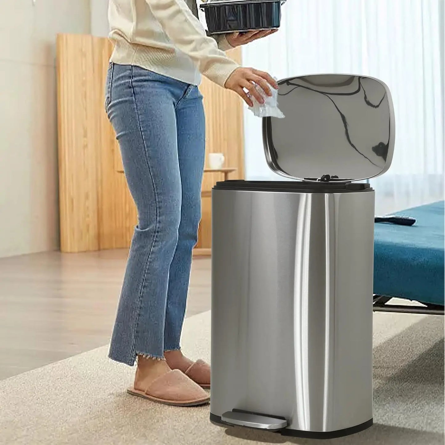 Stainless Steel Kitchen Trash Can With Lid And Foot Pedal