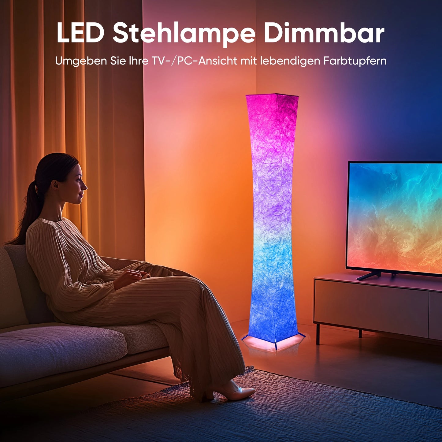 Modern RGB LED Floor Lamp Dimmable Remote Control Tyvek Shade