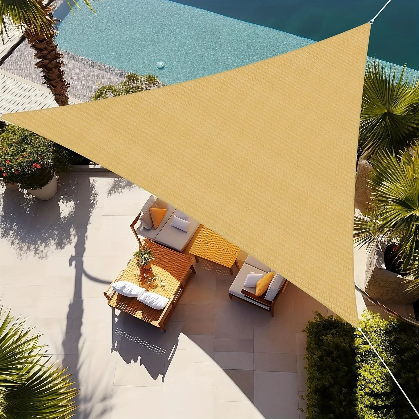 16' x 16' x 16' Sun Shade Sail Triangle Canopy, Permeable Shade Cloth Fabric Sunlight Block Patio Cover HDPE Deck Awning for Out