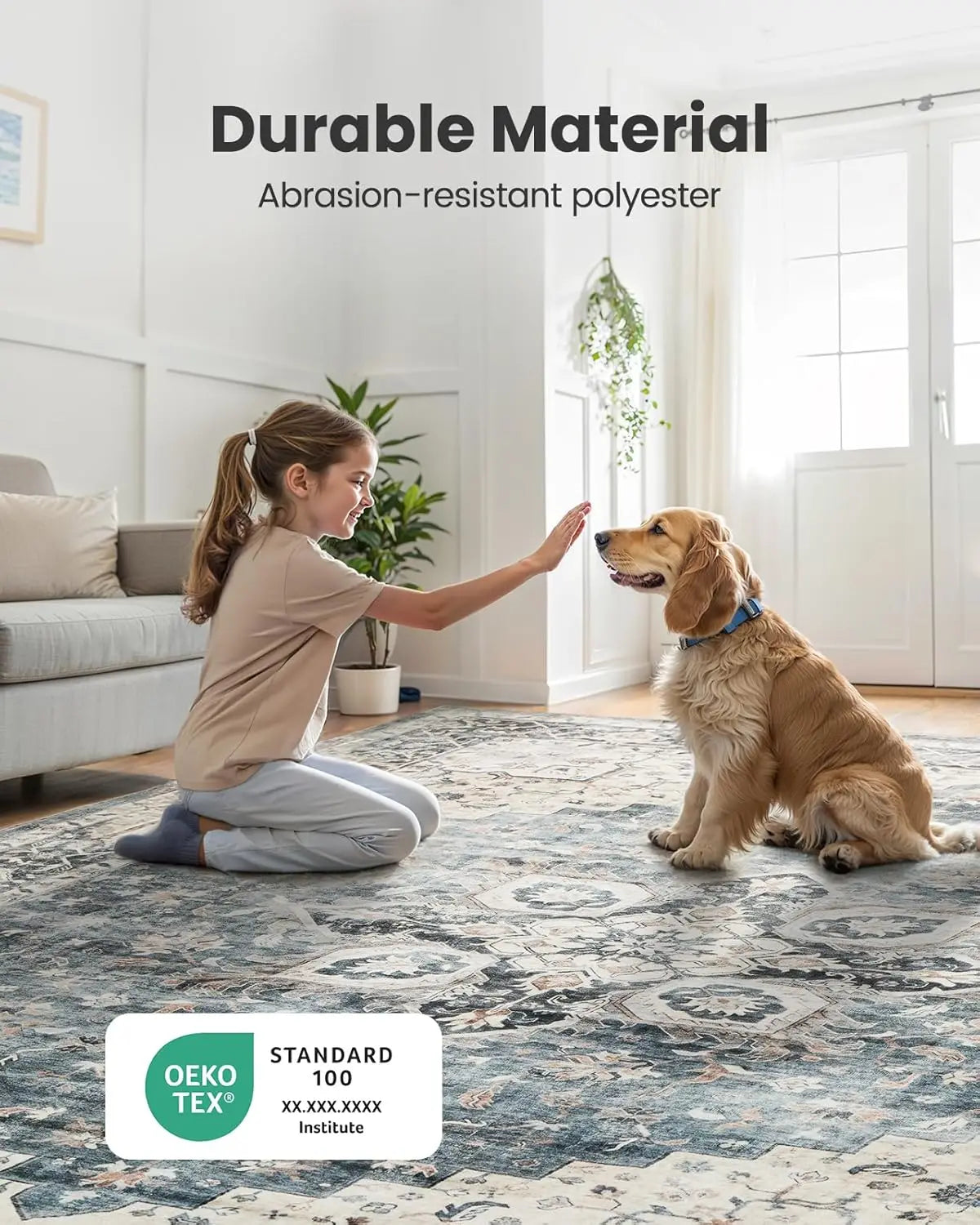 Washable Area Rug With Non Slip Backing For Living Room