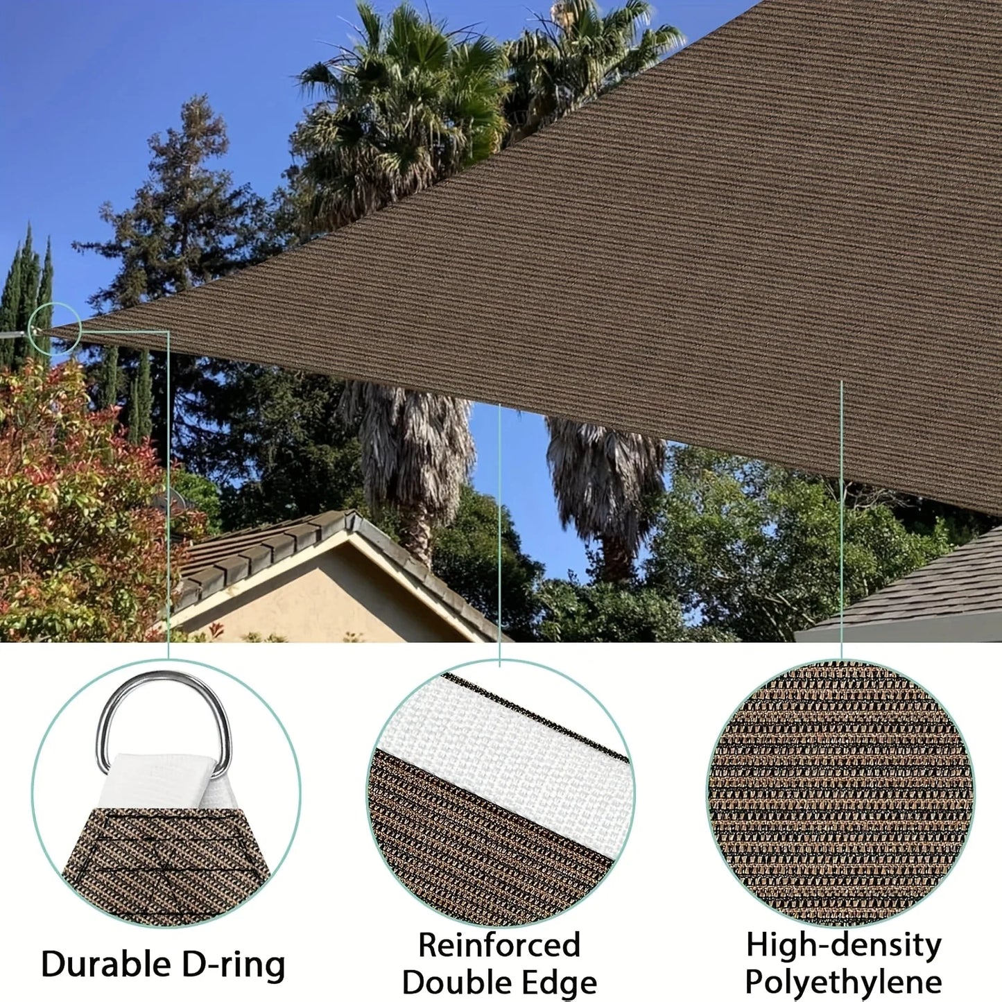 16' x 16' x 16' Sun Shade Sail Triangle Canopy, Permeable Shade Cloth Fabric Sunlight Block Patio Cover HDPE Deck Awning for Out