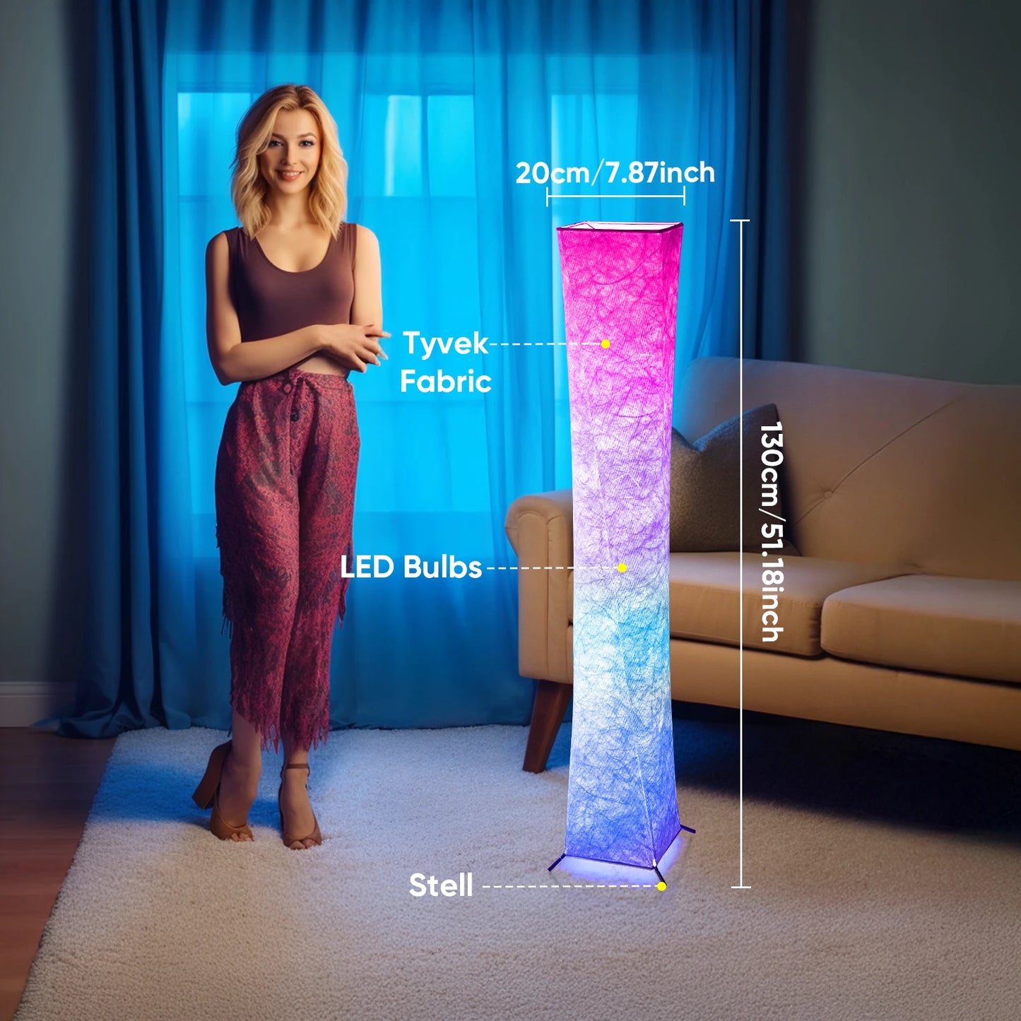Modern RGB LED Floor Lamp Dimmable Remote Control Tyvek Shade