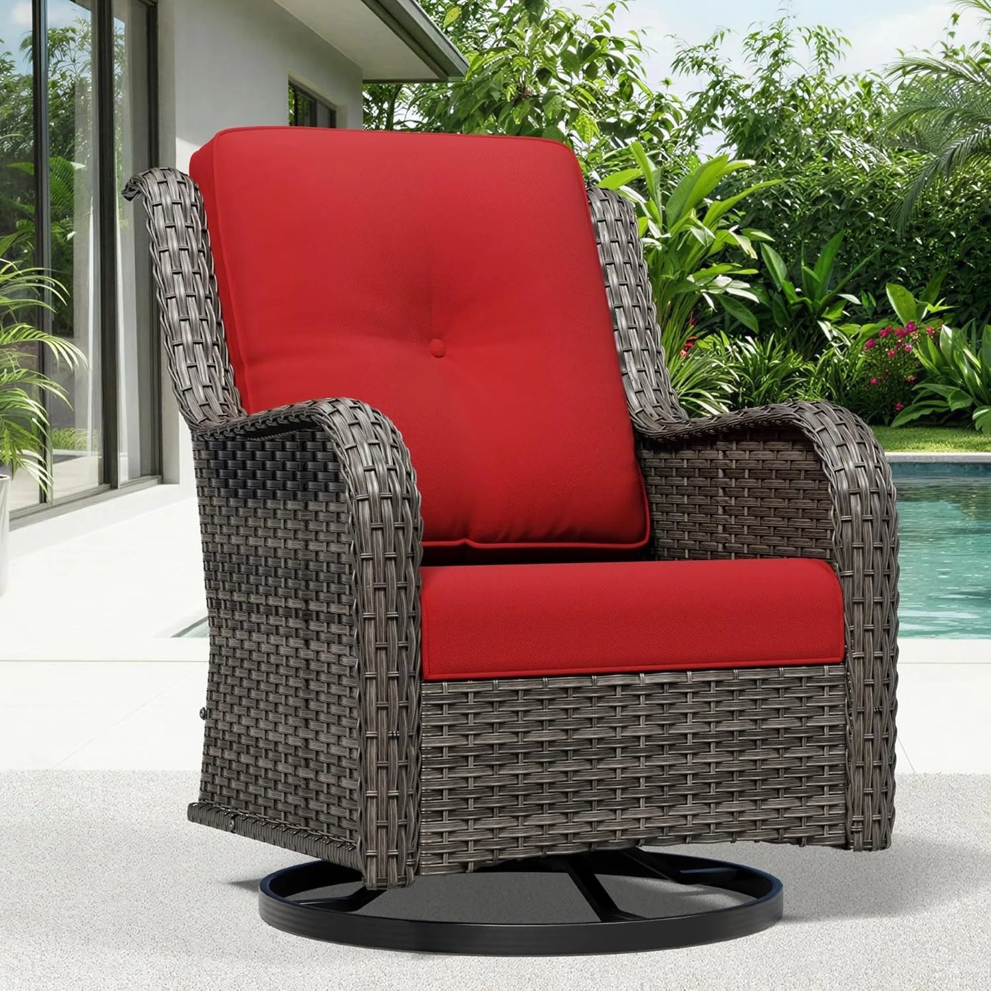 ZHENDAI Outdoor Swivel Rocker Patio Chairs Wicker High Back