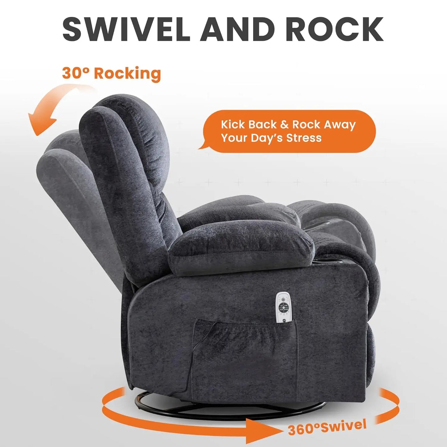 Swivel Recliner Chair With Massage And Heat Side Pocket