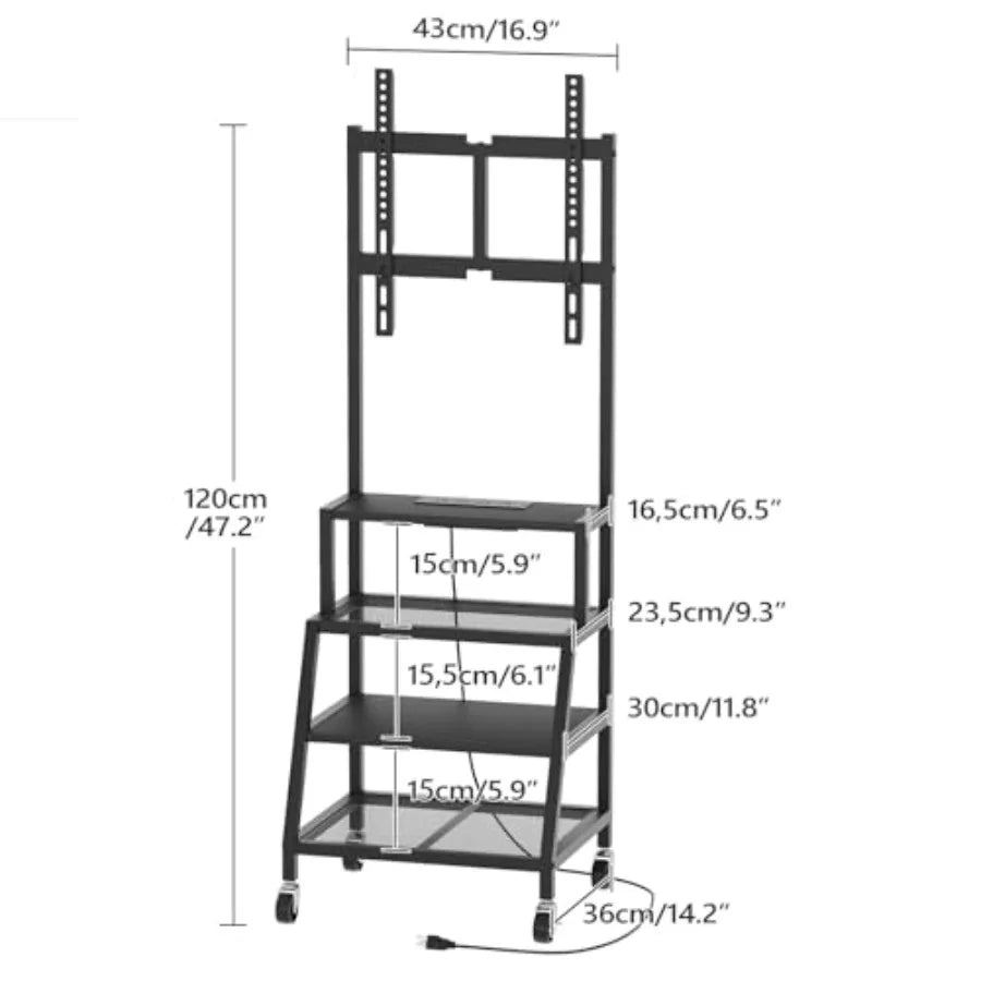 Rolling TV Stand with Mount, Corner TV Console with Wheels Up to 50 Inch, Entertainment Center with Storage, Small TV Stand wit