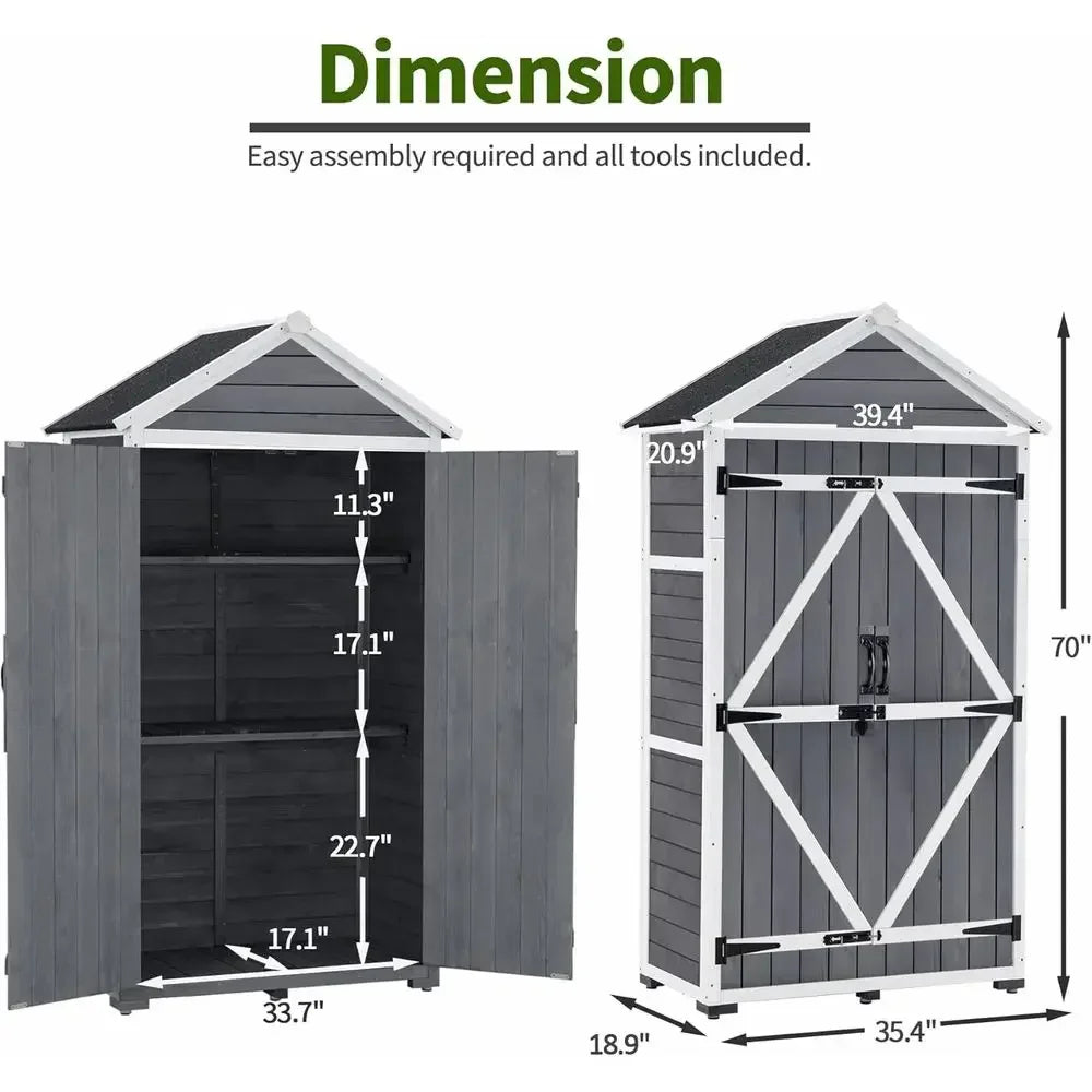 Durable Outdoor Storage Cabinet with Two Shelves, Weather-Resistant Shed for Lawn and Garden Tools