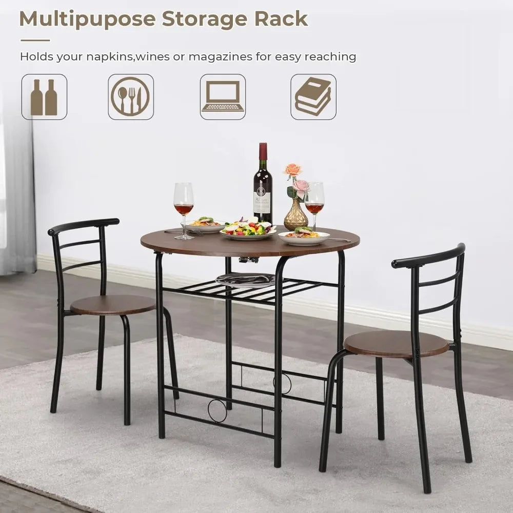 NONE Drop Leaf Dining Table Set 3 Pieces For Small Space Round Folding