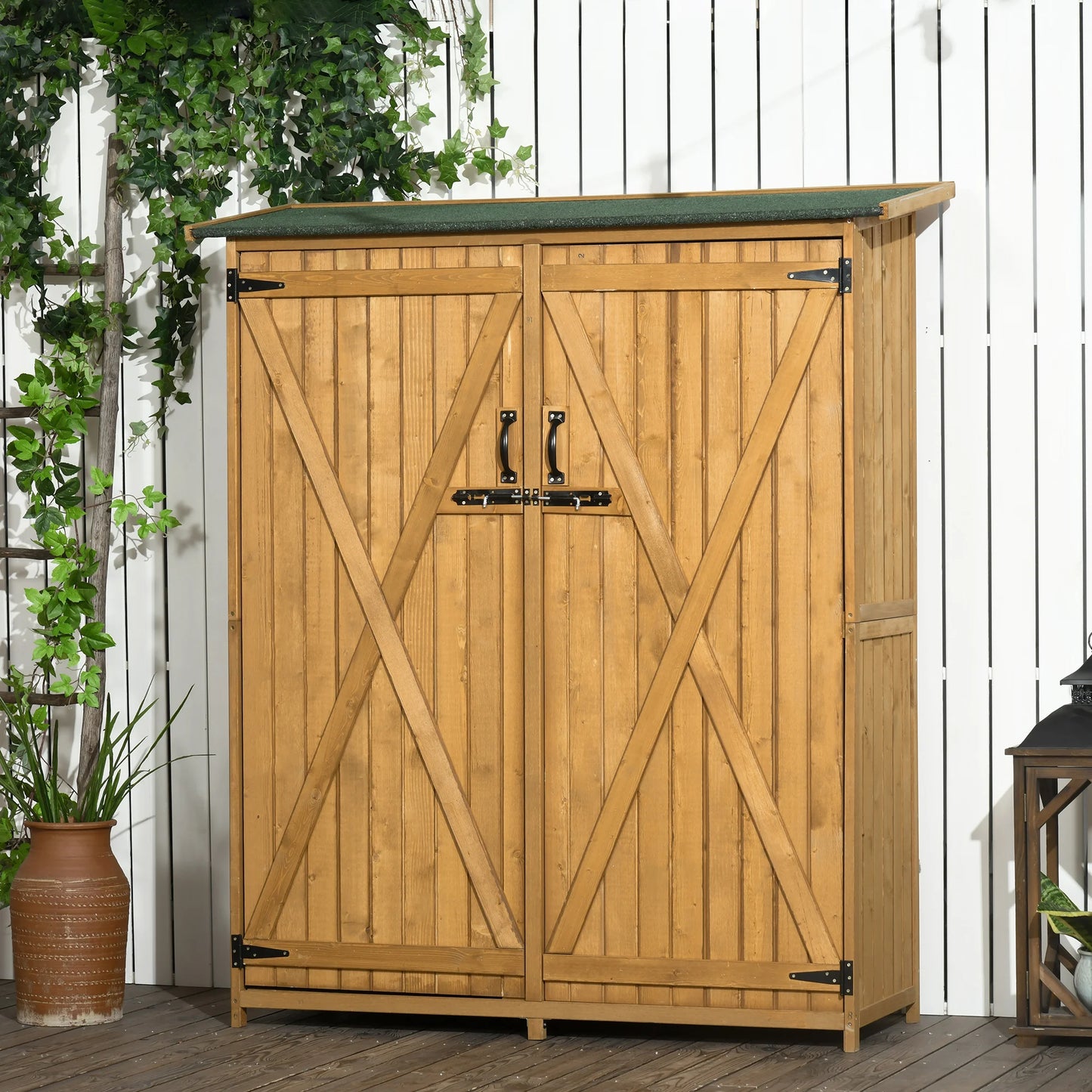 Wooden Waterproof Garden Storage Shed w/ Asphalt Roof, Shelves & Lock Backyard