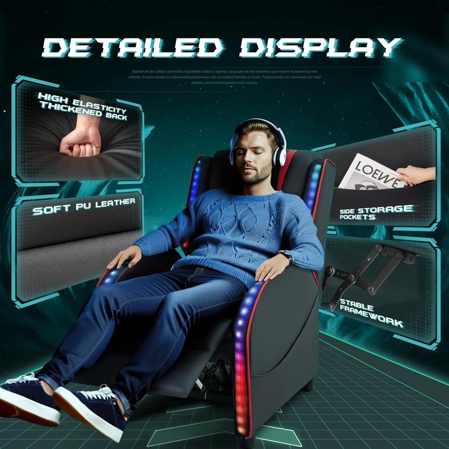 LED Massage Recliner Chair Racing Style Ergonomic Home Theater Seating