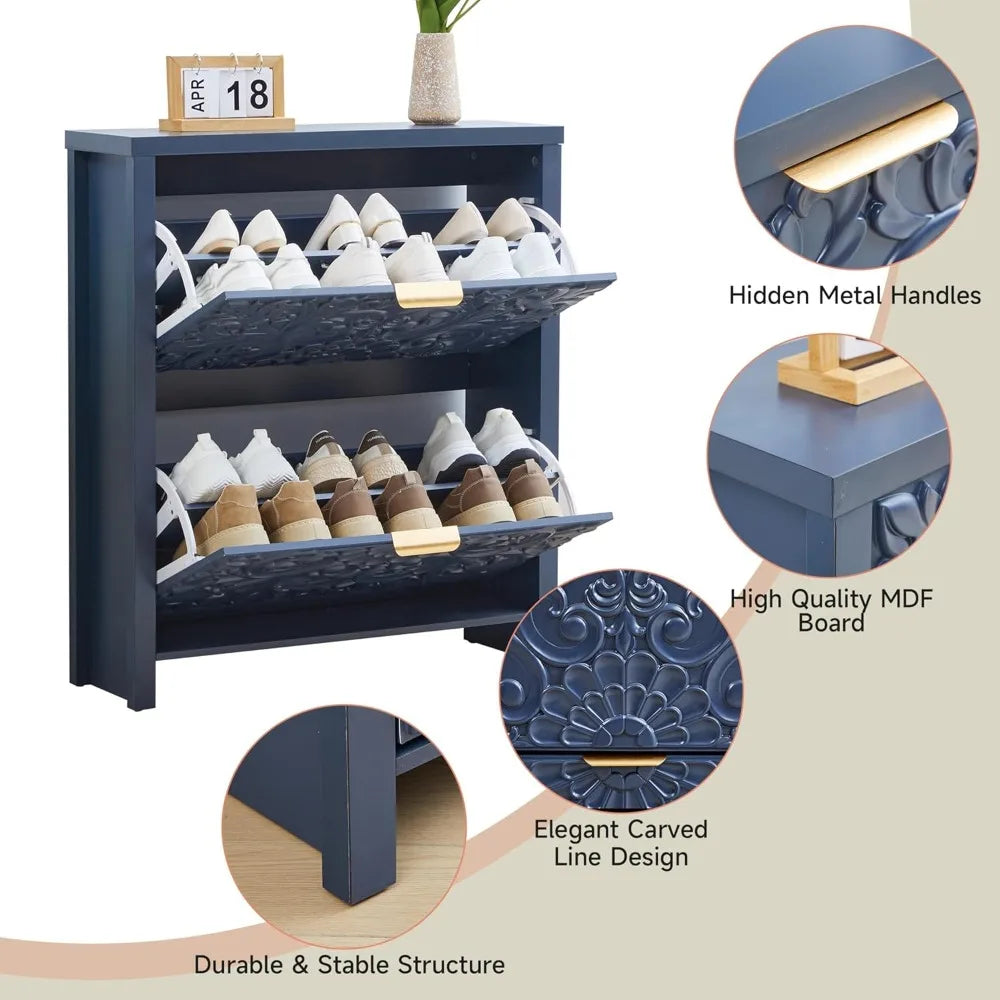 Shoe Cabinet With Flip Drawers 2-Tier Hidden Organizer
