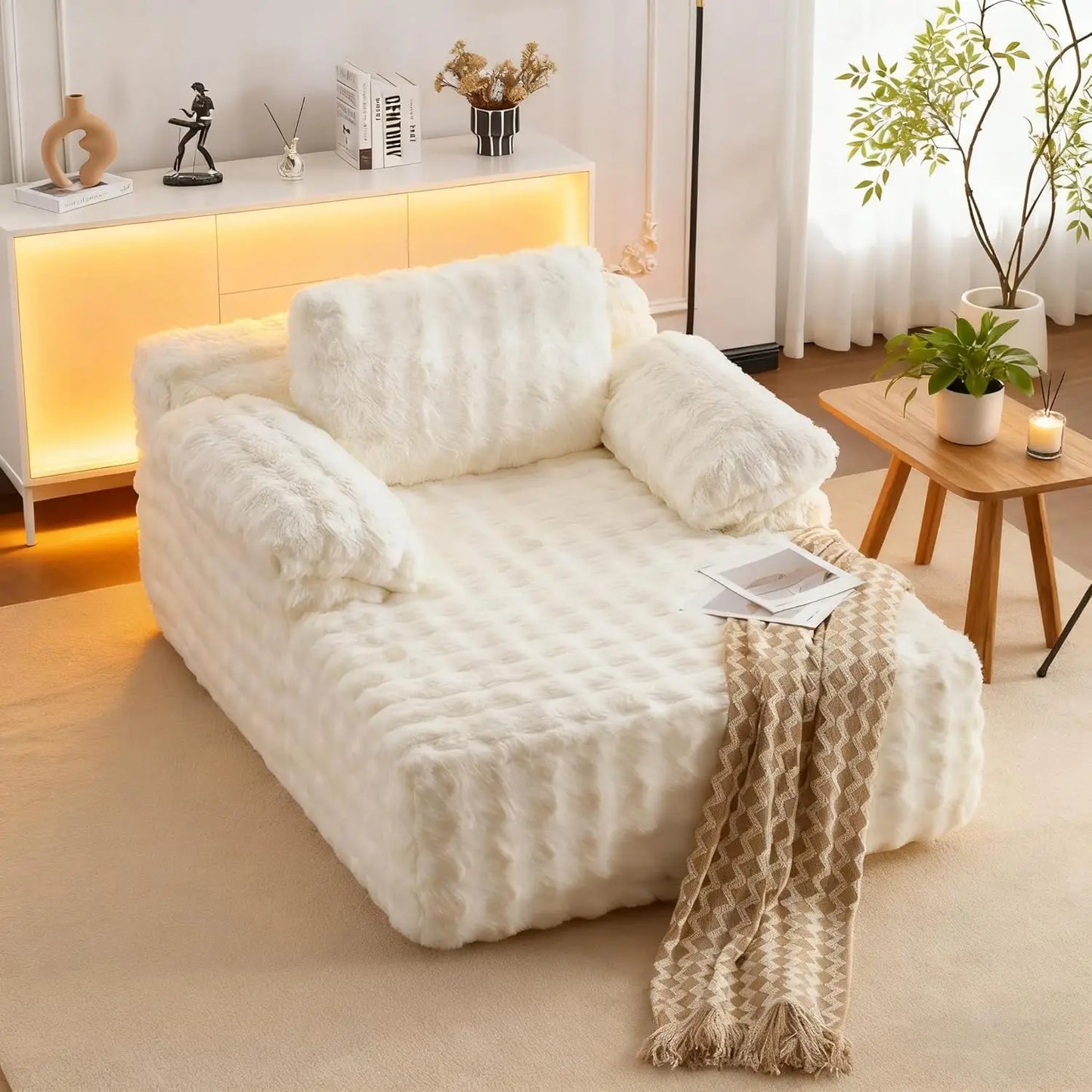 Bubble Fleece Upholstered Chaise Lounge Chair For Indoor Reading