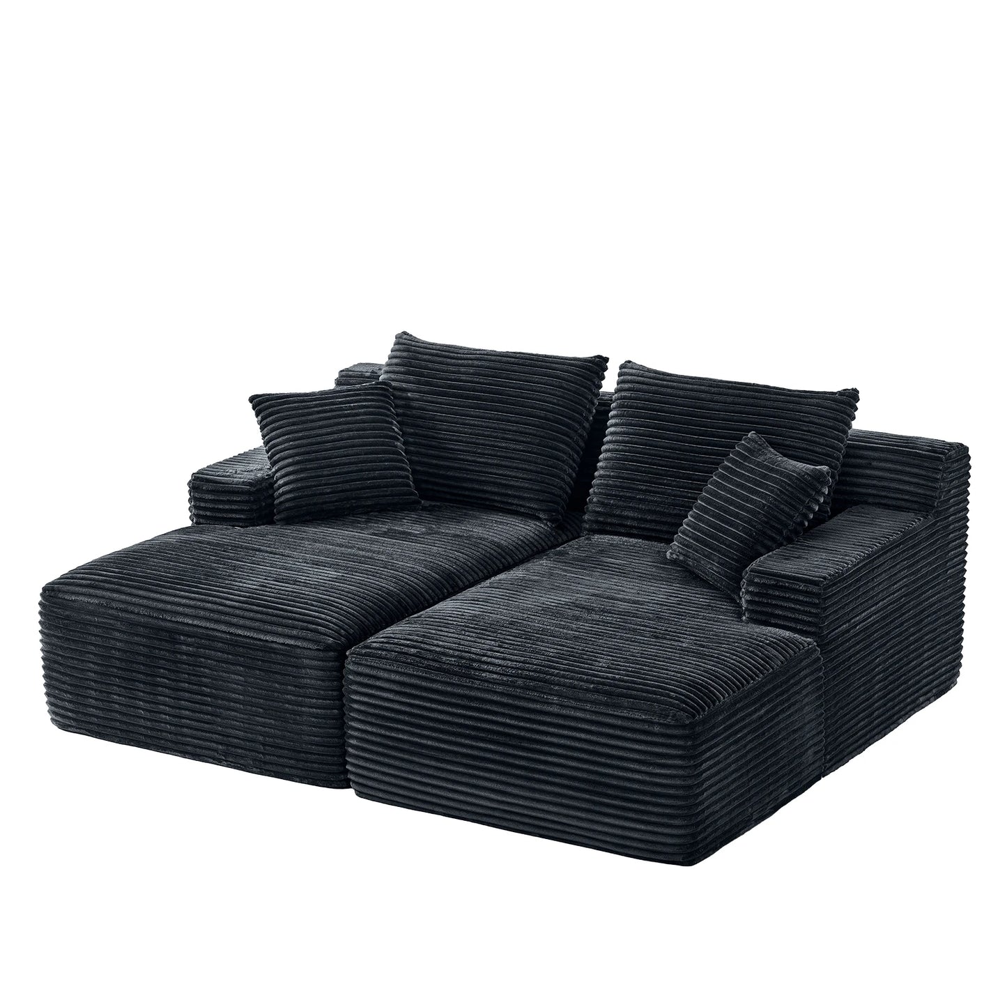 Double Chaise Lounges Plush Upholstered Boneless Couch Deep Seat